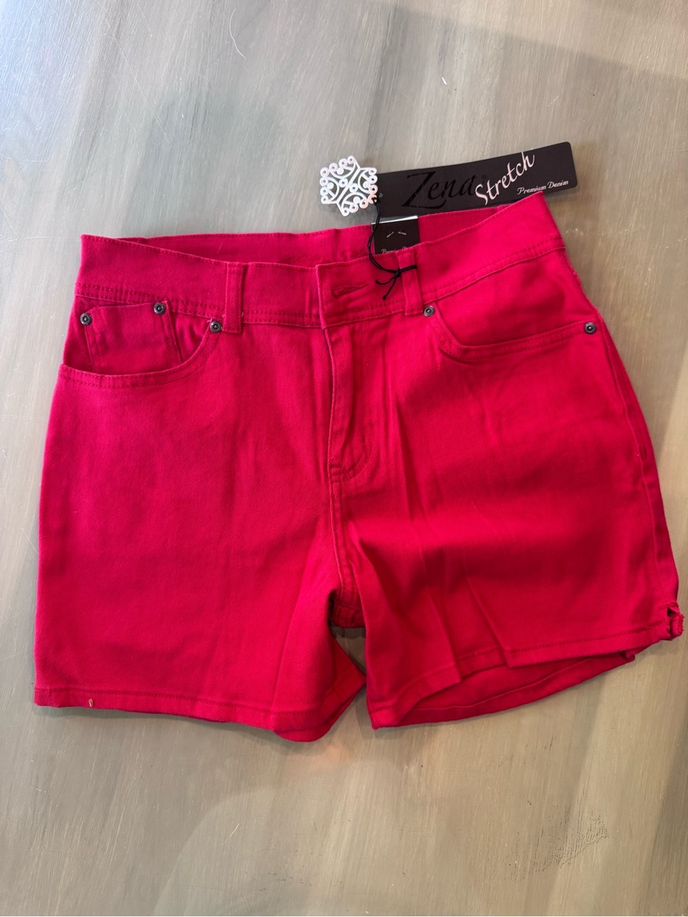 Women's Red Denim Shorts
